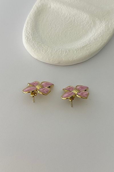 DELEIZA ACCESSORY Rosébloom Pink Floral Steel Earrings with Gold Detail