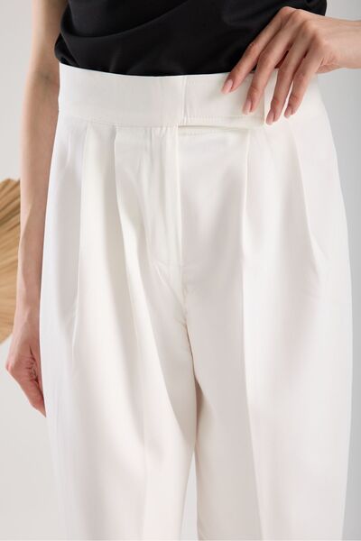 amurpars Yüksel High Waist Velcro Palazzo White Trousers for Women