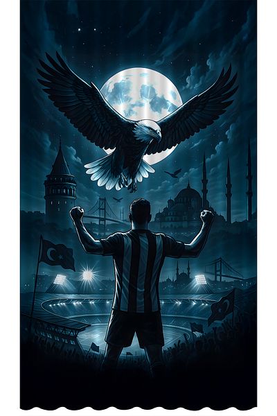 Bertille Home Children's and Baby's Room Black and White Fan Football Series Background Curtain Single Wing (Curtain)