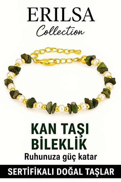 Erilsa Sertifikalı Kırık Taşlı Model İnci – Kan Taşı (Heliotrop) Bileklik – K...