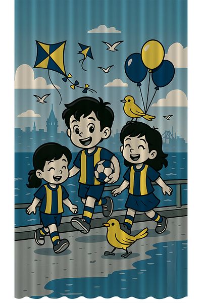 Bertille Home Children's and Baby's Room Yellow Navy Blue Fan Football Series Background Curtain Single Wing (Curtain)
