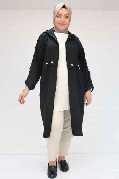 Eslina 53006 Large Size Cap with Snap Button Detail - Black