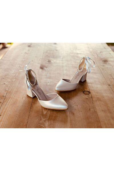 İlkinin Pabuçları Pearl Bridal Shoes, Women's Evening Dress Shoes with Pearls, Comfortable Design with 5cm Thick Heels