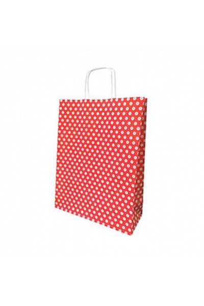 BAKOM AMBALAJ 5 Pcs Red Polka Dot Cardboard Bag 18 X 8 X 24