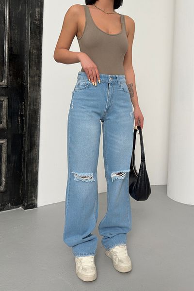 XRAY JEANS Women's Ripped Wide Leg Blue Palazzo Jeans