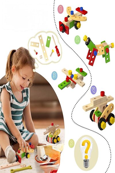 Bundeba Wooden Disassemble Screw Car Making Different Vehicle Models Set Educational Toy Montessori Building Blocks