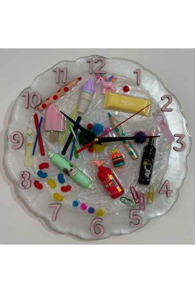 Pelince PELİNCE KIDS - ساعة حائط إيبوكسي للأطفال مصممة بعناصر ملونة - أرقام ب...