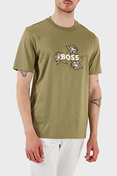 BOSS Pamuklu İşleme Detaylı Regular Fit Bisiklet Yaka T Shirt Erkek T SHİRT 5...