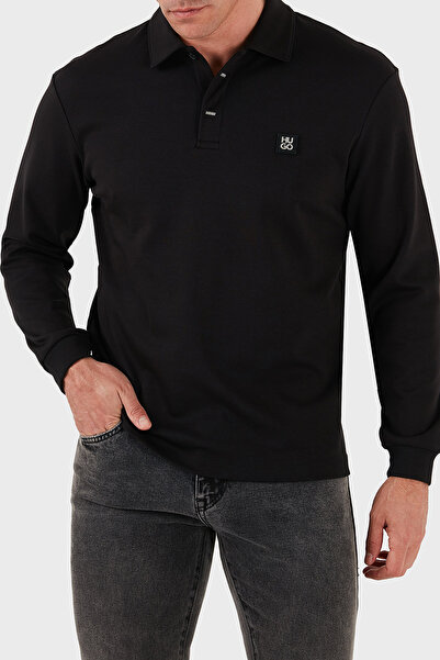HUGO With Logo Regular Fit Long Sleeve Buttoned Polo Neck t Shirt Men's Polo Collar t Shirt 50542578 001