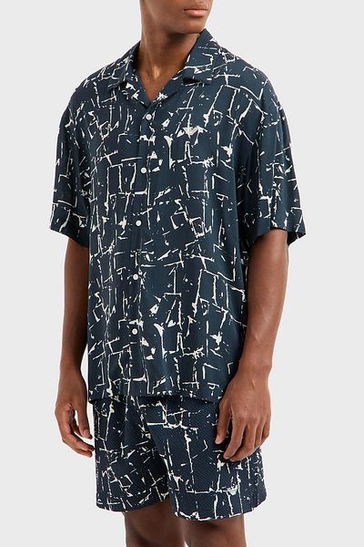 Emporio Armani Patterned Comfort Fit Apache Collar Short Sleeve Shirt Men's Shirt