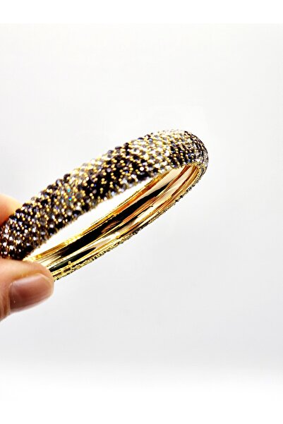 SENFONİ BUJİTERİ METAL KRİSTAL KAKMA TAŞLI LEOPAR BASKI KADIN BİLEZİK