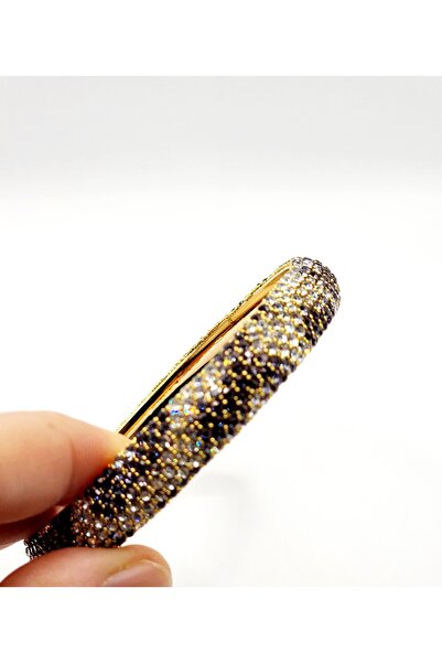 SENFONİ BUJİTERİ METAL KRİSTAL KAKMA TAŞLI LEOPAR BASKI KADIN BİLEZİK