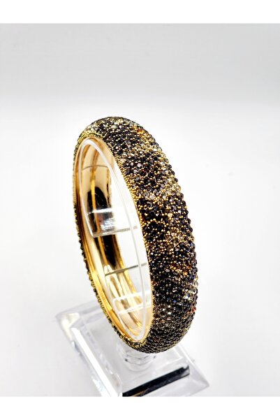 SENFONİ BUJİTERİ METAL KRİSTAL KAKMA TAŞLI LEOPAR BASKI KADIN BİLEZİK