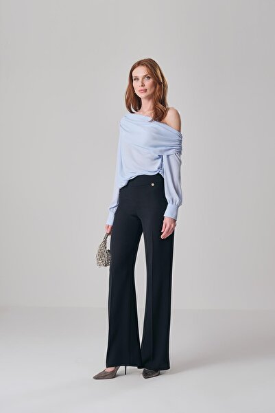 EXPLOSION Kadın Regular Fit Bol Paça Yüksek Bel MAVİ Pantolon EXP42479-MAVİ