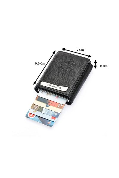 Westpolo Genuine Leather Mechanism Unisex Wallet Stylish and Compact Design - Black