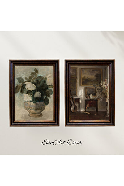 Sanart Σετ ελαιογραφίας με κορνίζα, 6 τεμάχια ζωγραφικής με κορνίζα, ρετρό ζωγραφιές, vintage ζωγραφική, εκτύπωση ζωγραφικής