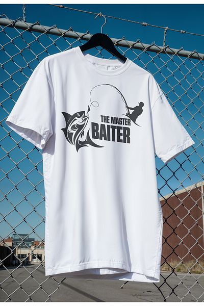 mooodcase Unisex Oversize White T-Shirt Crew Neck Short Sleeve Cotton the Master Baiter Patterned