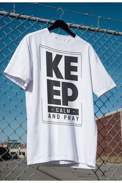 mooodcase Unisex Oversize White T-Shirt Crew Neck Short Sleeve Cotton Keep Calm Patterned
