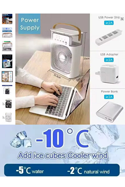 Teknoloji Gelsin Buzlu Vantilatör Mini Fan 5 Spreyli Su Püskürtmeli 600 ML Buhar Makinesi Nemlendirici Mini Klima Rgb