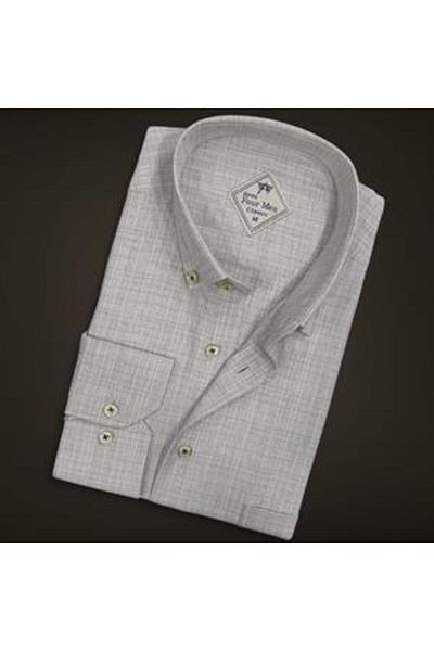 EREN STYLE Linen Linen Light Fabric Long Sleeve Ecru Men's Shirt (Regular Fit)