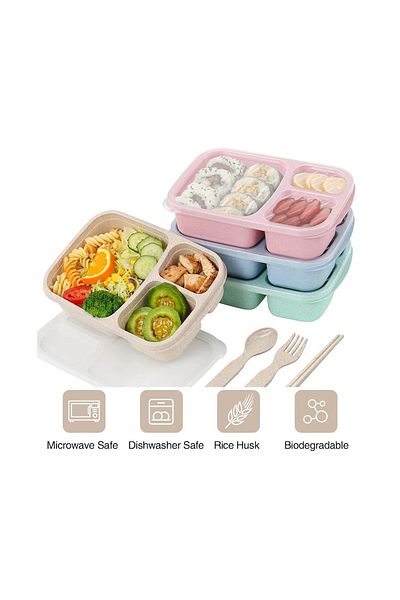COOYA Portable three-compartment lunch box, fresh-keeping, airtight and leak-proof, reusable, green