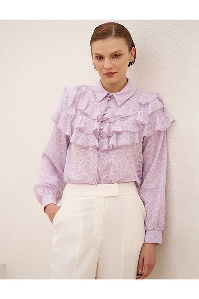 Kayra Bluză jacquard cu volane Liliac
