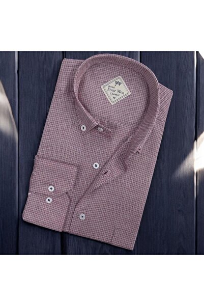 EREN STYLE Ανδρικό πουκάμισο από λινό ελαφρύ ύφασμα μακρυμάνικο ροζ (κανονική...