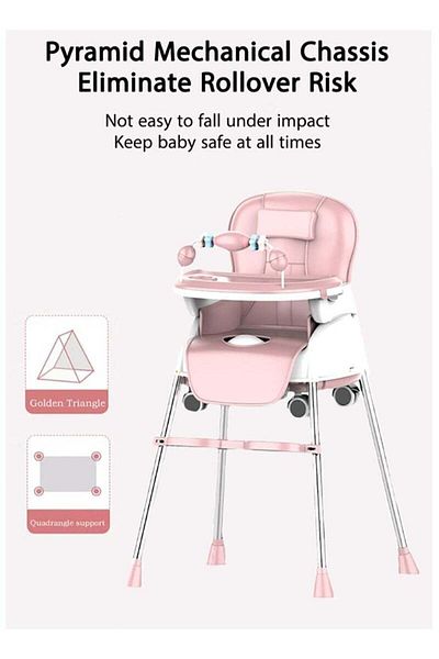 Yelajoy Multifunctional Baby Dining Chair, Adjustable Height, Safe and Non-toxic, Suitable for Newborn, Pink