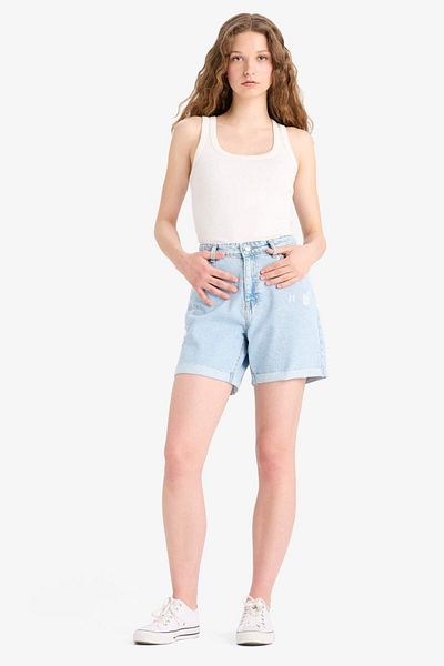 DeFacto Pantaloni scurți de jeans cu talie înaltă Boyfriend, spălați, cu picioare duble E0934AX25SM