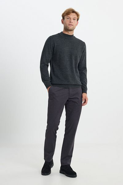 ALTINYILDIZ CLASSICS Men's Anthracite-Melange Wool Warm Standard Fit Half Turtleneck Honeycomb Textured Knitwear Sweater