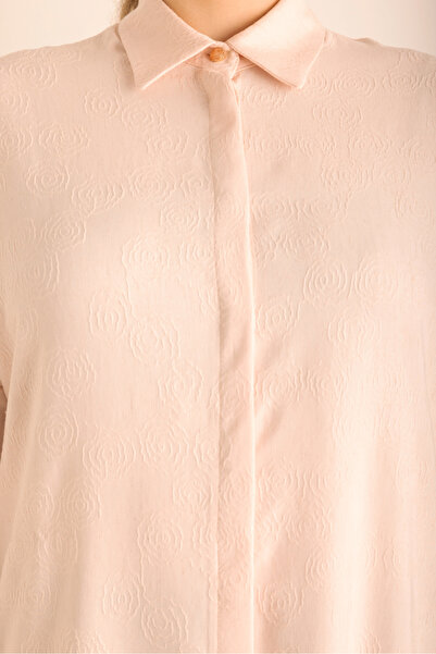 Aker Özel Dokumalı Kollları Hacimli Viscon Keten Tunik