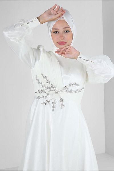 Alvina STONE EMBROIDERED TOWEL DETAILED EVENING DRESS 50302