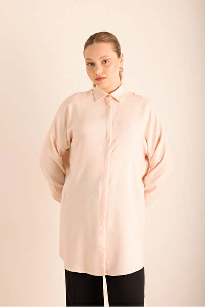 Aker Özel Dokumalı Kollları Hacimli Viscon Keten Tunik