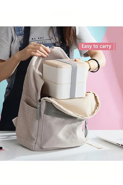 COOYA 1400ml portable double-layer lunch box, airtight and leakproof, BPA-free, 13.5x13.5x13cm, pink