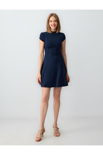 Jimmy Key Rochie mini tricotată cu mânecă scurtă, albastru bleumarin