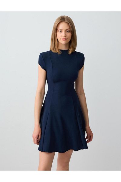 Jimmy Key Rochie mini tricotată cu mânecă scurtă, albastru bleumarin