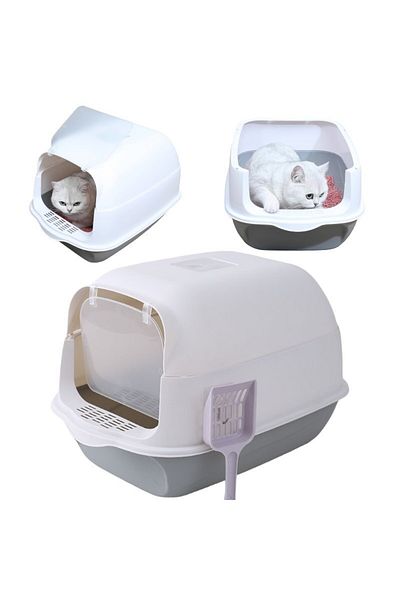 ECARLA Covered cat litter box, with odor neutralizing filter and scoop, KOT14