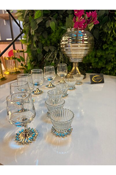 ARS HOME DEKOR LAV Gümüş Metal Ayaklı Kahve Yanı Bardağı ve Gümüş Metal Ayaklı Lokumluk Şekerlik 6Kişilik Takım Set