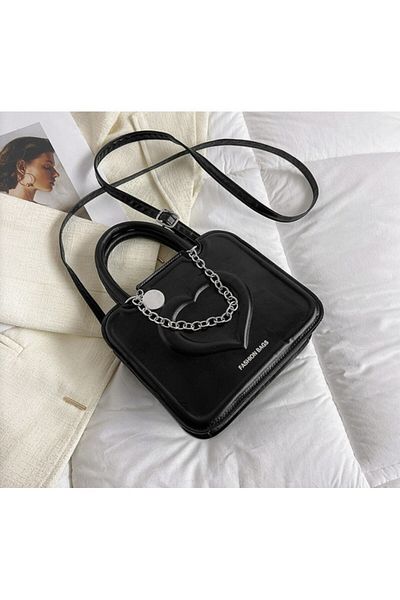 ECARLA Geanta de umar eleganta pentru dame, model inimioara, colectia Black Fashion Bags, T257