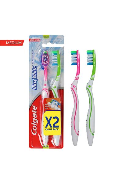 Colgate Max White Medium Toothbrush Assorted Colour Value Pack 2 pcs