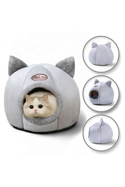 ECARLA Pat culcus de iarna pentru pisici, gri, model CAT HOUSE, KOT16