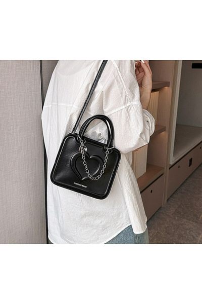 ECARLA Geanta de umar eleganta pentru dame, model inimioara, colectia Black Fashion Bags, T257