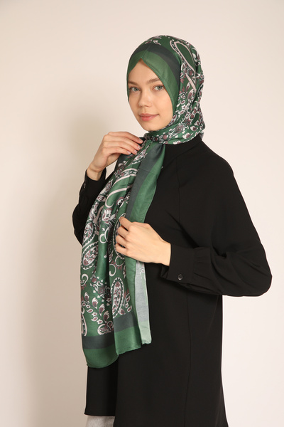 BERCHEM SCARF Zümrüt Yeşili Etnik Desenli Şal