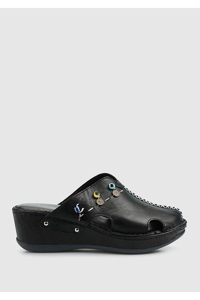 Eclipse Black Leather Women's Comfort Slippers