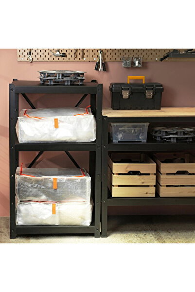 IKEA 55x49x19 cm Cutie de depozitare alb-portocaliu, organizatoare de dulap cu fermoar și sacoș