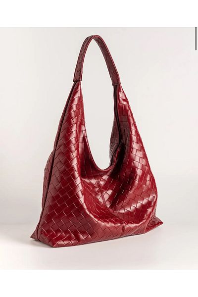 Elanore Large Size Women's Shoulder Bag with Faux Leather and Knitted Detail