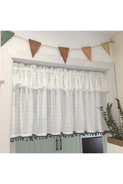 COOYA Short Curtain Tiers Voile Drapes,Yarn,Light and Thin, Breathable,Leaf Pattern,for Bedroom Kitchen
