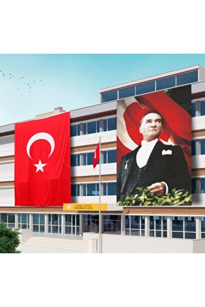 Özel Flama Bayrak ATATÜRK POSTERİ VE TÜRK BAYRAĞI SET 200x300CM KALIN RAŞEL KUMAŞ 2 ADET