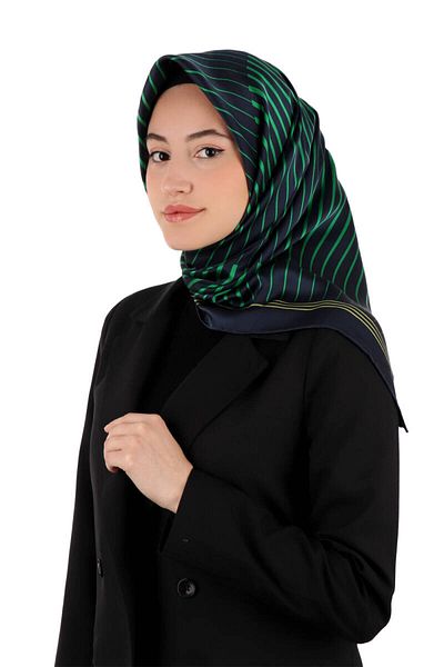 Bursa İpek Μεταξωτό μαντίλι Sura με μοτίβο Navy Blue Dila