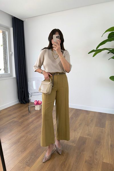 BİRCANÇİL Aleda Mustard Linen Trousers with Front Pocket Detail